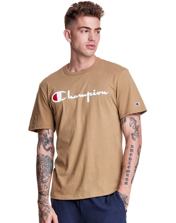 Champion Lightweight Script Logo T-Shirt Heren - Khaki - Belgie 8306DEHXJ